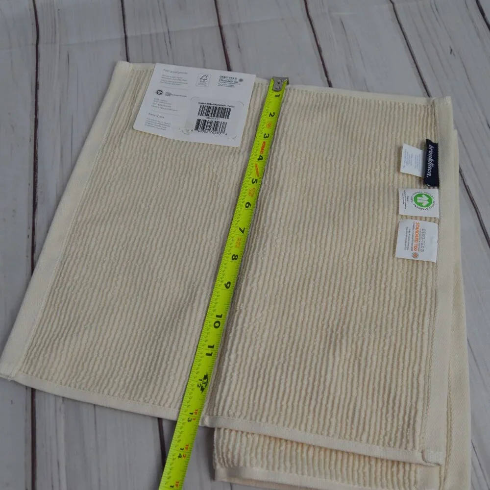 Brooklinen 100% Organic Cotton Ribbed Washcloths Vanilla Set 2 WC-GTS-41 NEW